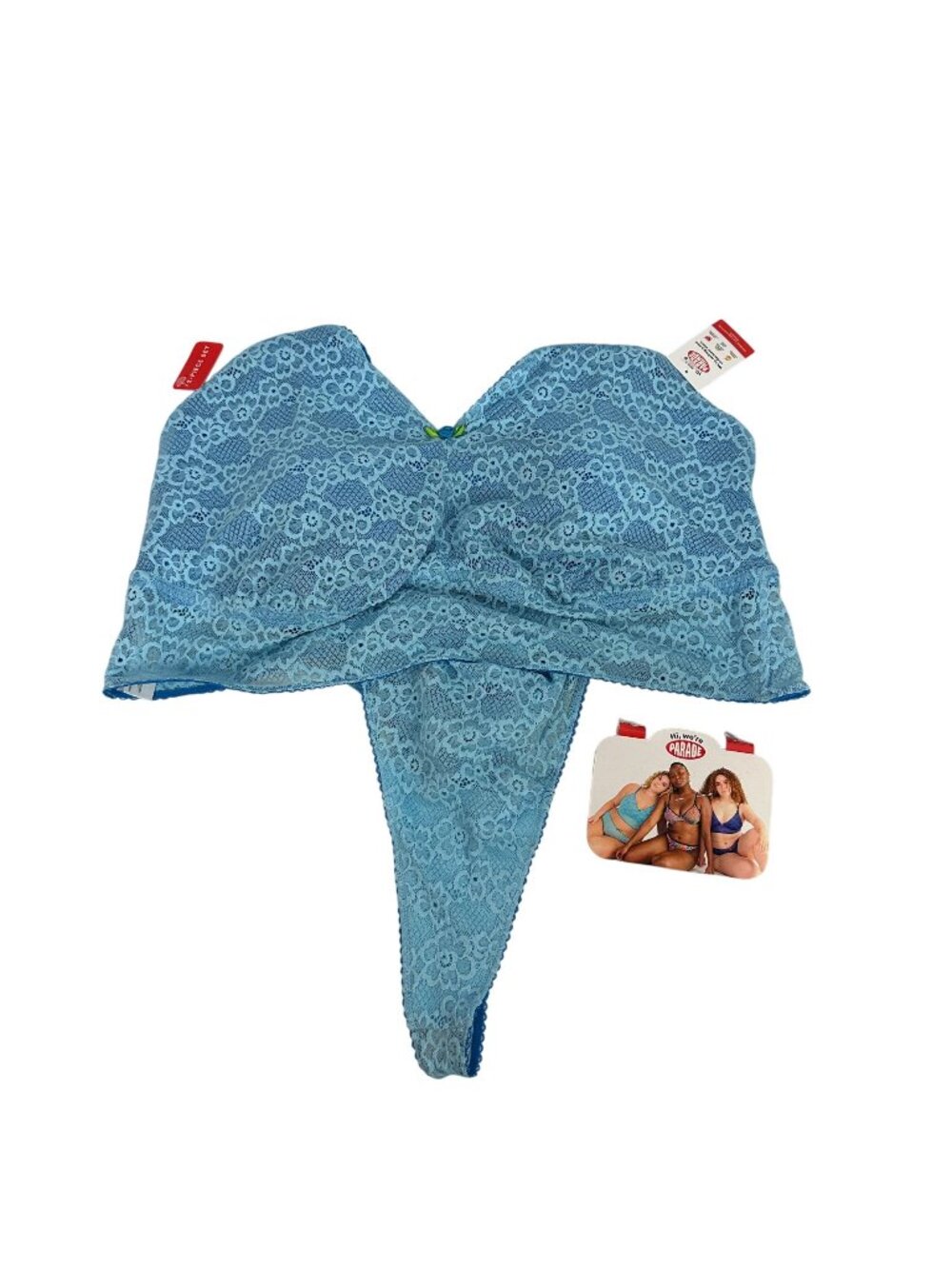 Parade 2-Piece Lace Lingerie Set Bralette & Thong Size 3XL Blue Stretch Floral